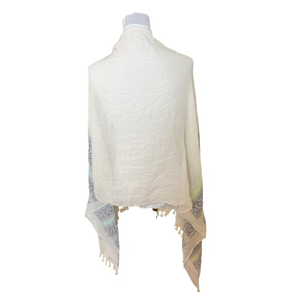 Francescas Lightweight Boho Tassel Scarf Geometric Print Cream Pastel Summer - Picture 6 of 15